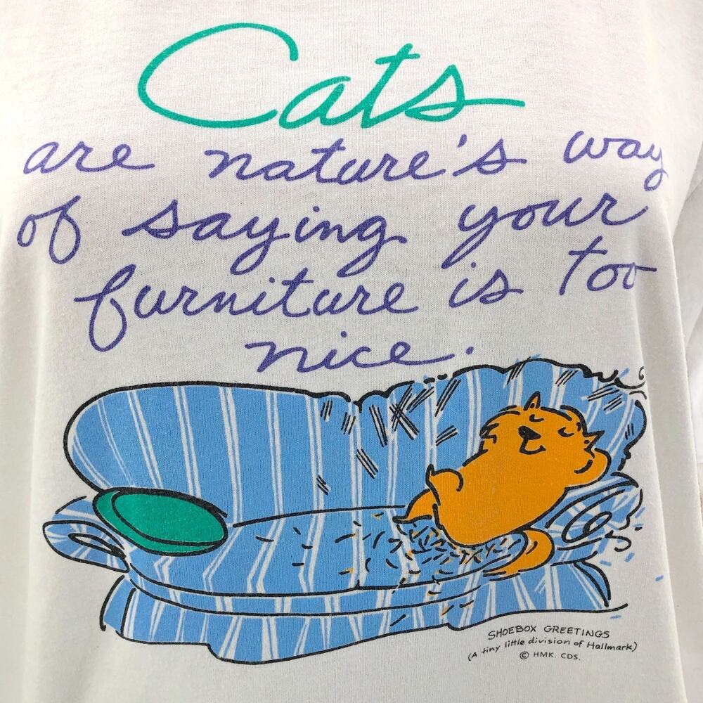 AMERICAN VINTAGE Hallmark XL Cats Saying White Single Stitch Tee Shirt T-Shirt